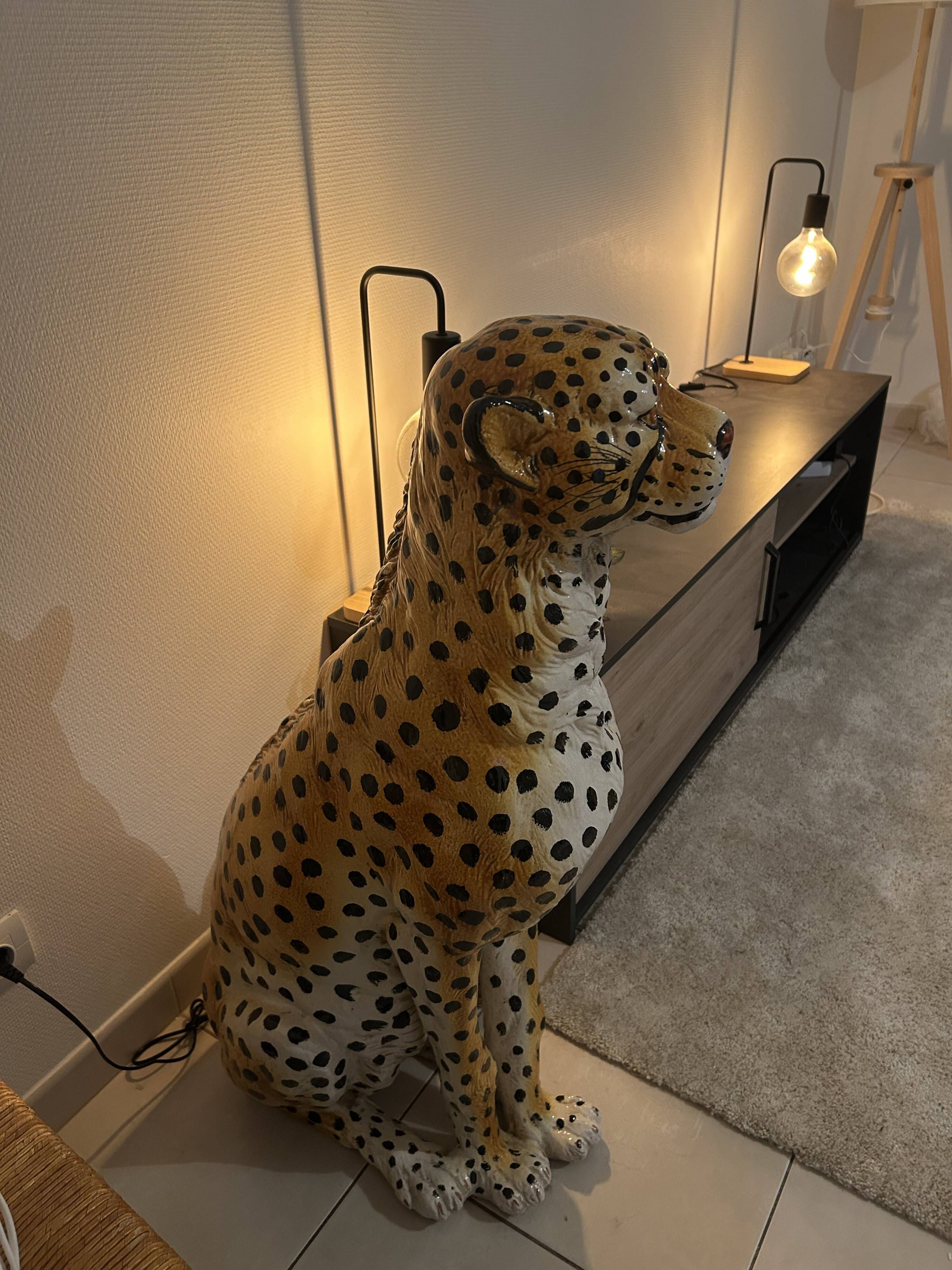 Large glazed ceramic cheetah statue - Vintage decoration