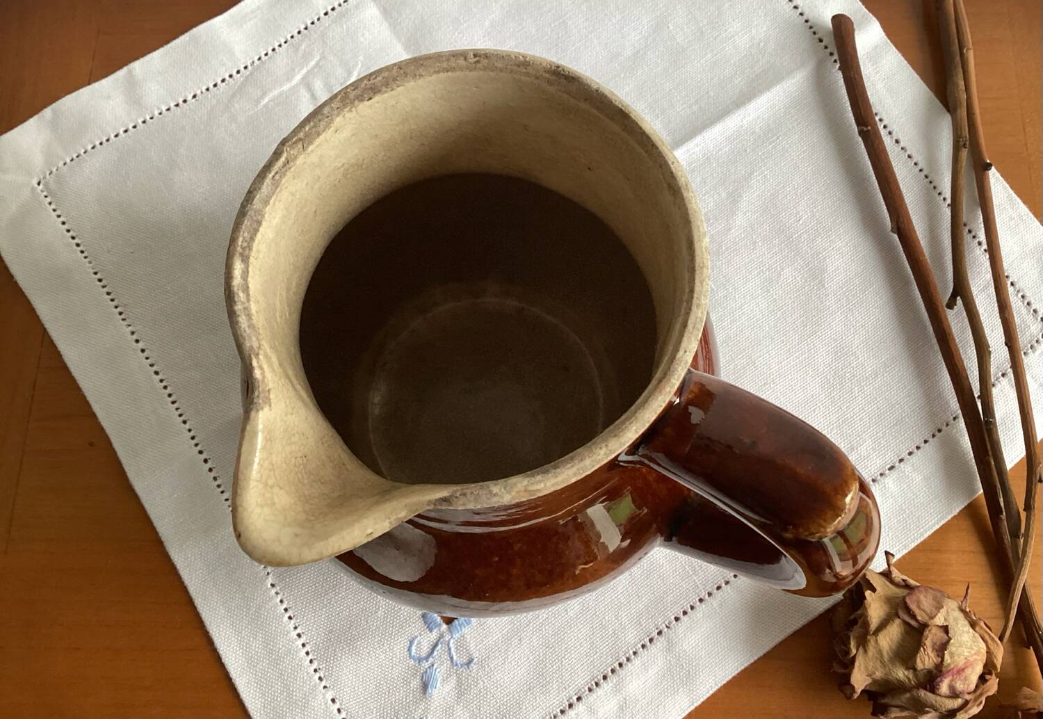 Enamelled stoneware pitcher