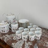 Vintage, coffee service, tea, Limoges, Flowers, cipher, 11 cups and under cups, teapot, 27 pieces