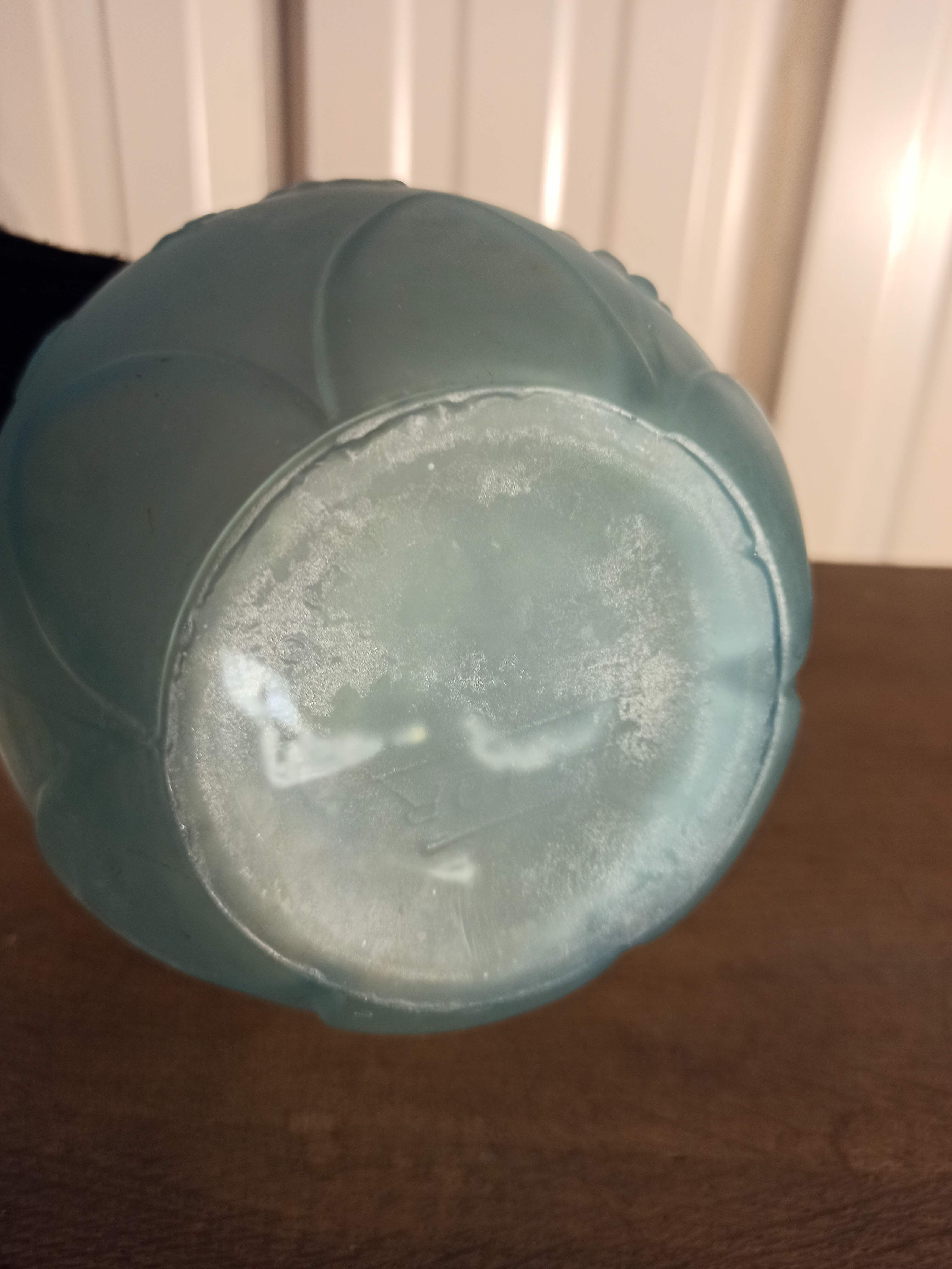 Art deco ball vase in opaque blue molded glass