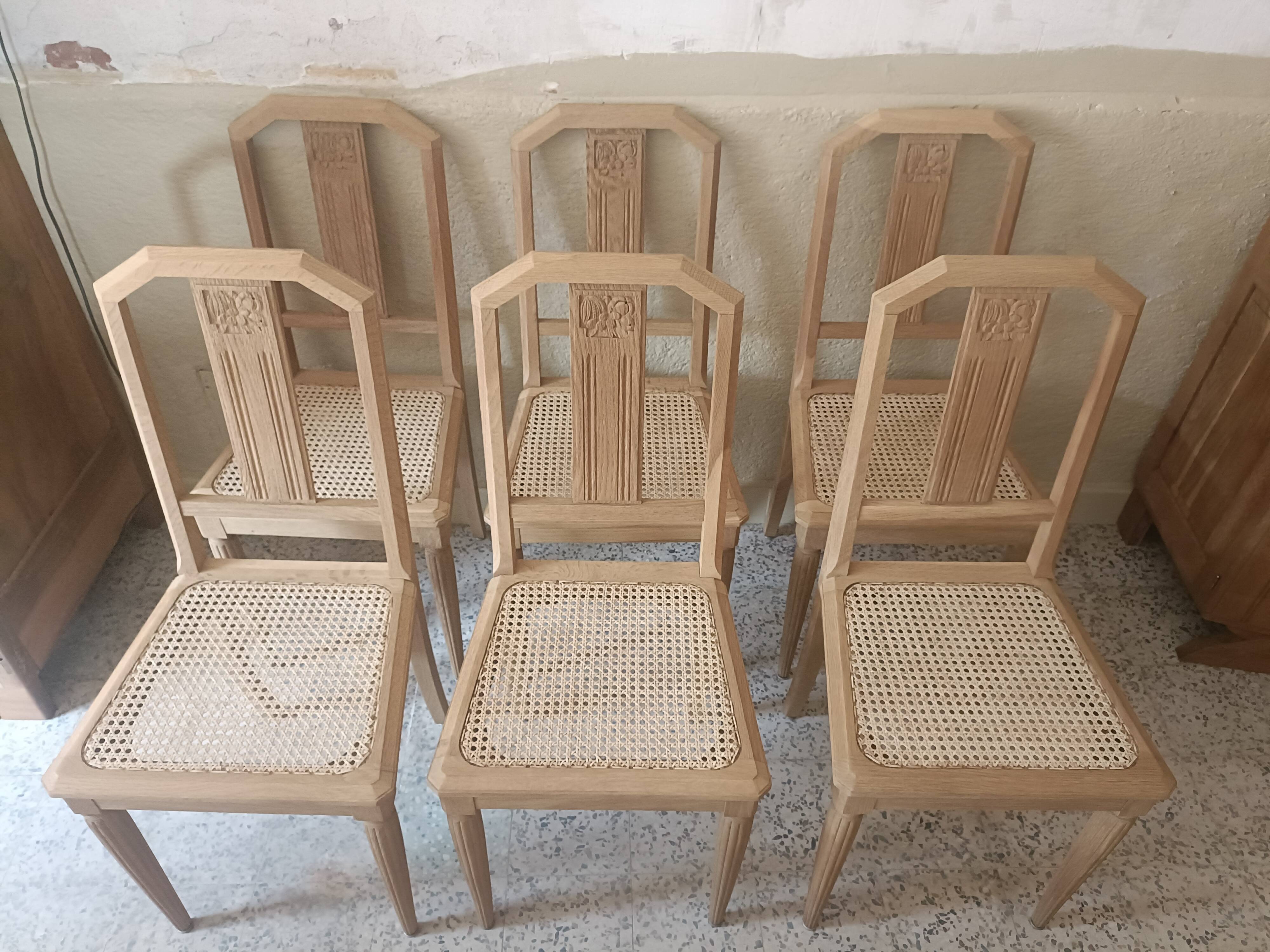6 chaises cannées art déco rénovées