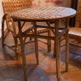 Set of two arm armchairs and table in wicker and rattan