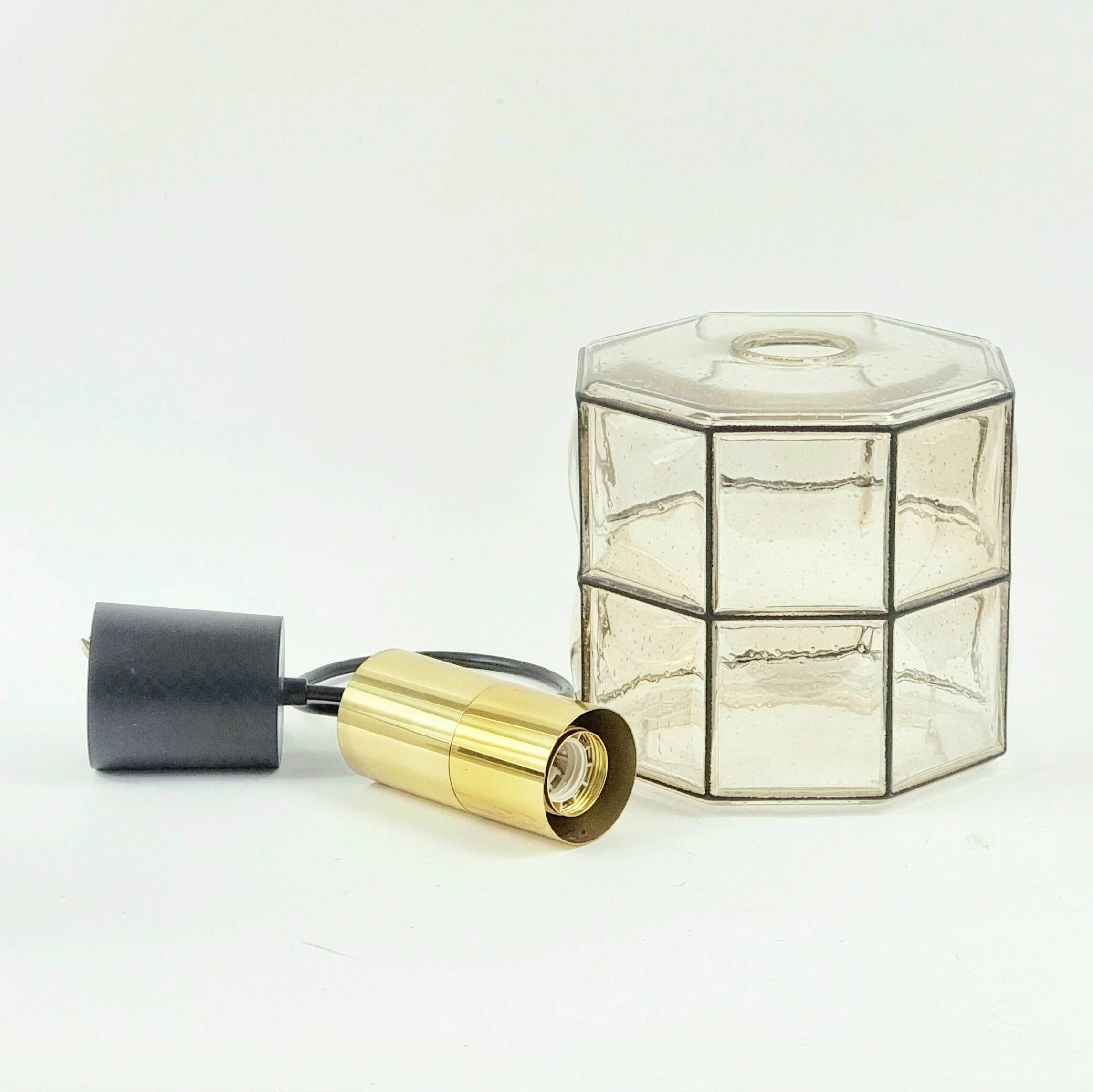 Mid-Century Glass & Brass Pendant/Ceiling Light from Limburg, 1960s