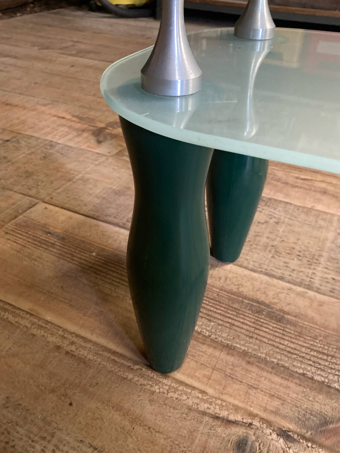 Glass and organic wood coffee table