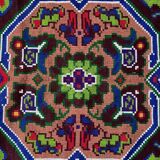 Handwoven vintage accent geometrical rug, colorful wool, wine colour with green and blue accents