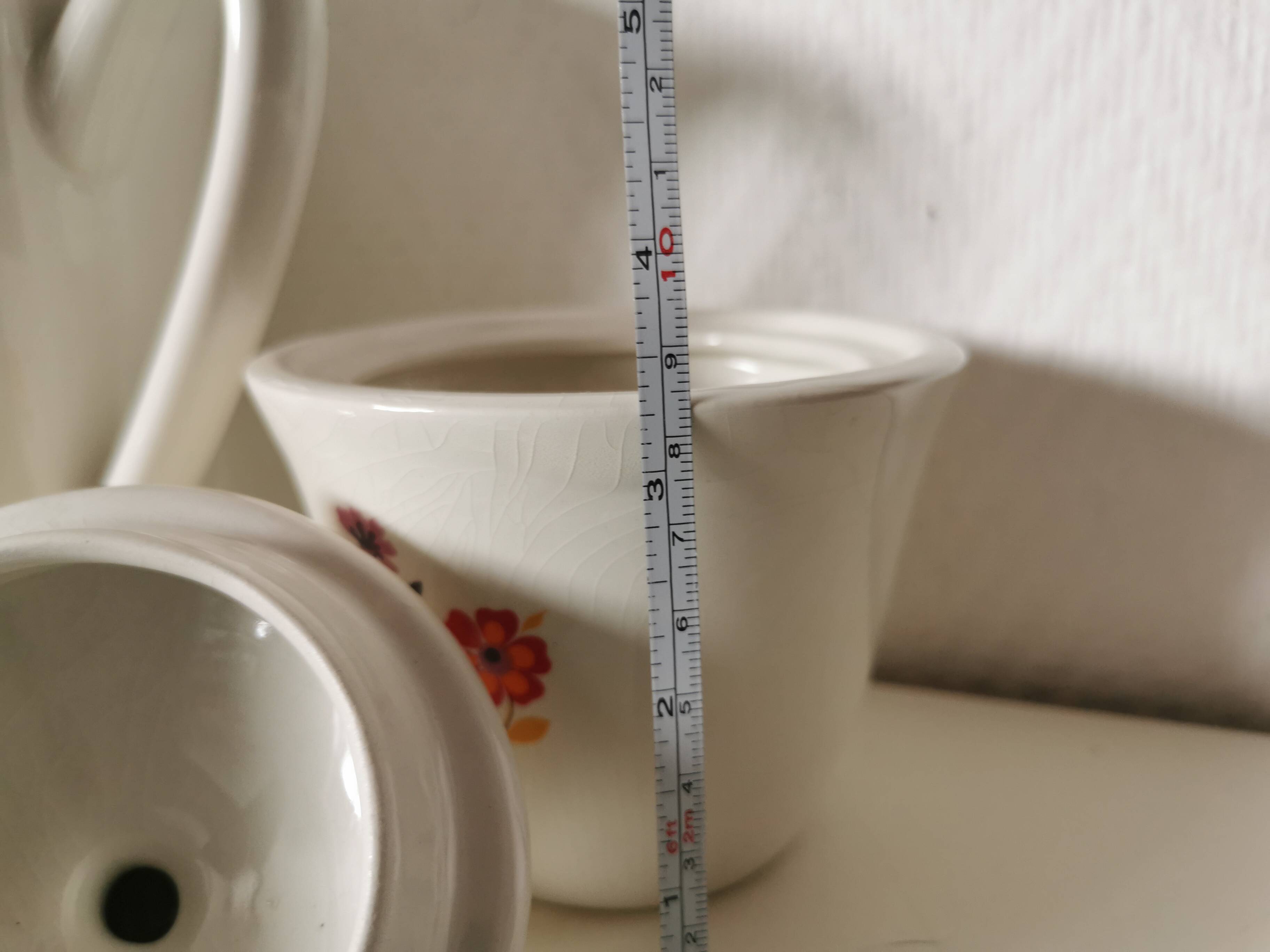 Ceramic coffee or tea service moulin des loups (orchies) flower from the 60s