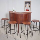 Sika Møbler vintage Bar mit 4 Barhocker aus Teak