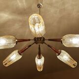 Large Scandinavian pendant light from the 60s, wood, glass, chrome