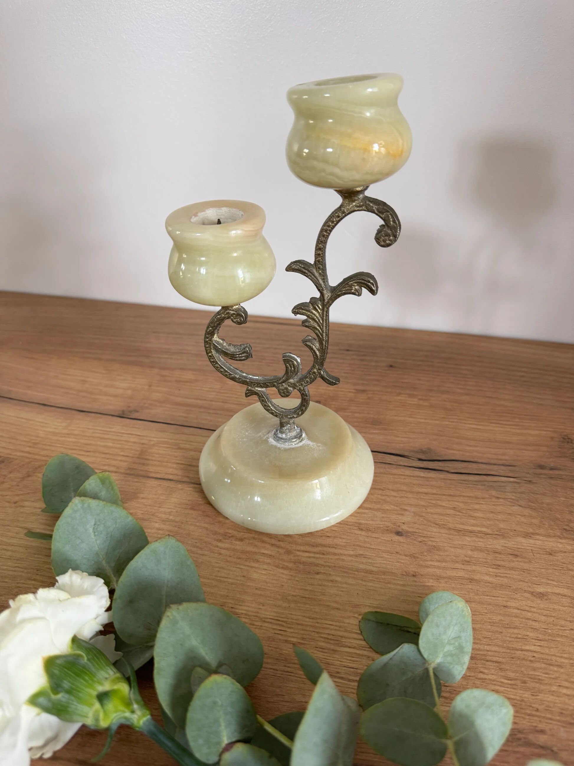 Brass onyx chandelier