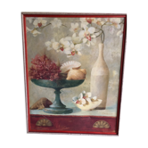 Huile sur toile Fleurs et coquillages F. De Villeneuve