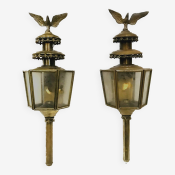 Pair of 20th century brass and yellow copper lanterns