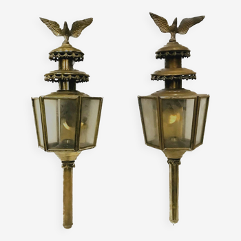 Paire de lanterne en laiton et cuivre jaune XX siècle
