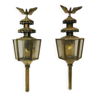 Pair of 20th century brass and yellow copper lanterns