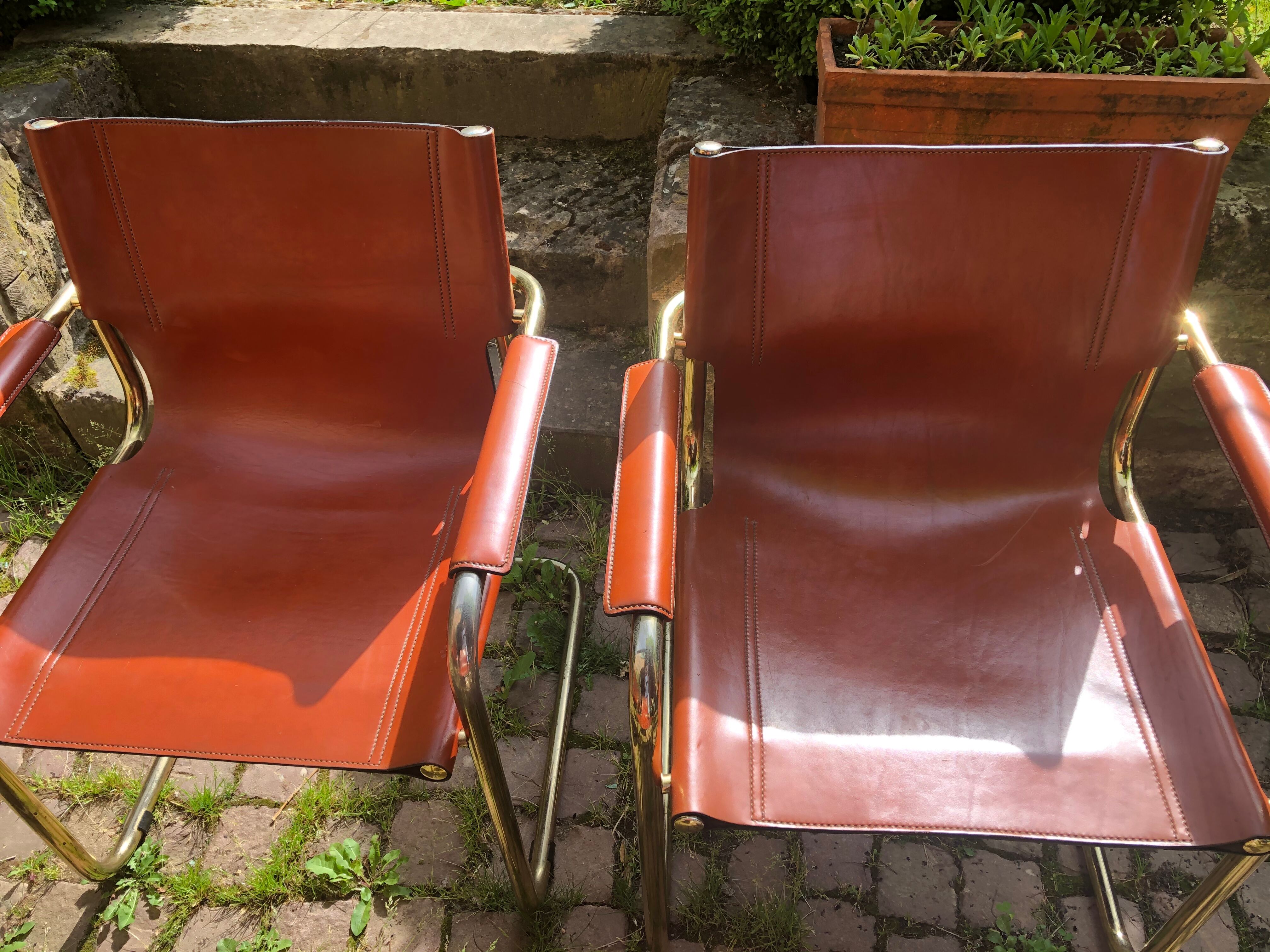 Pair of Cantilever armchairs tawny leather circa 1970