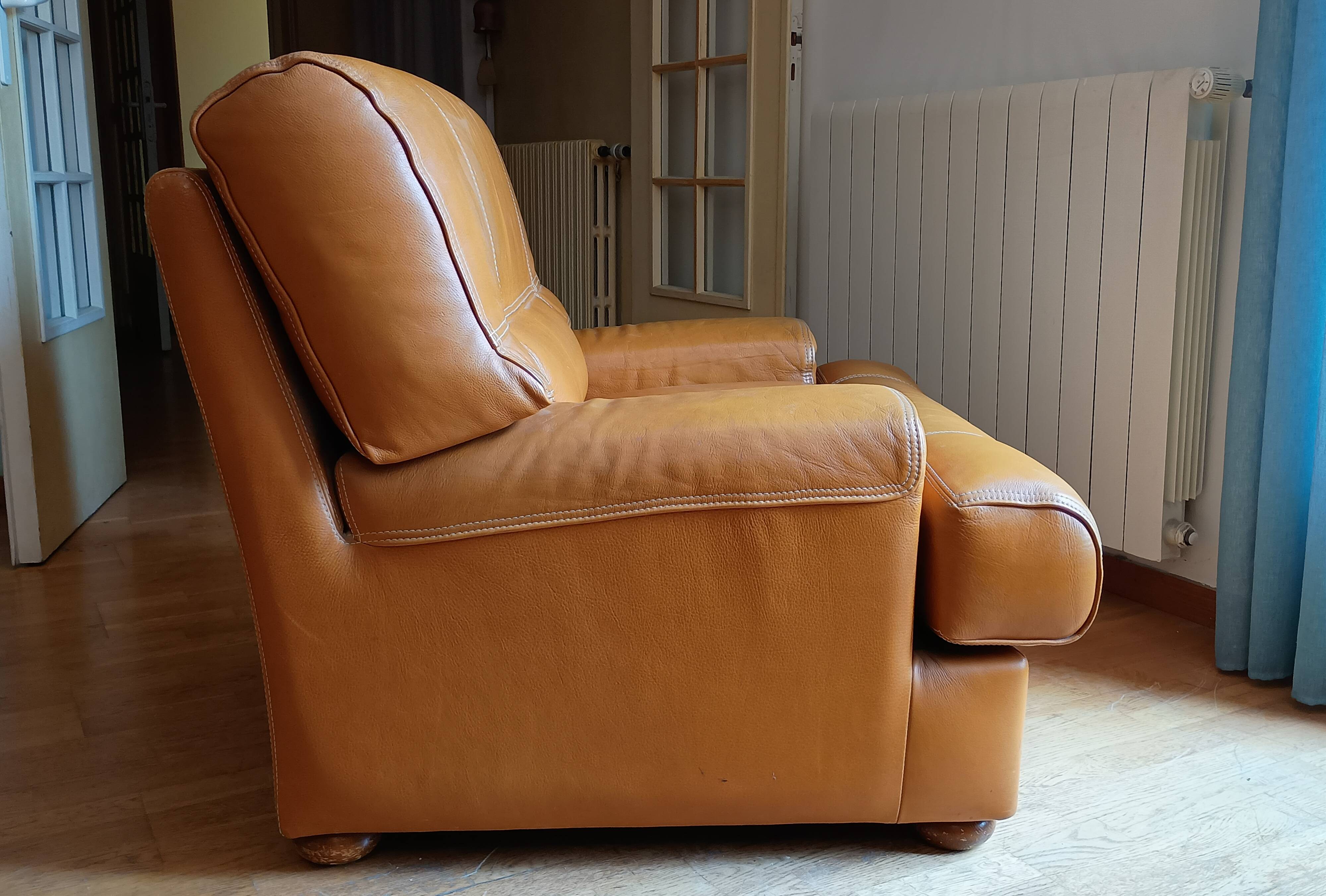 Camel leather armchair MARWAY