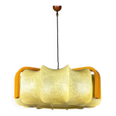 Mid-century cocoon pendant lamp, resin & pine wood, Italy, 1960s