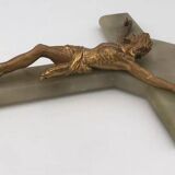 Vintage onyx stone wall crucifix and gold metal christ