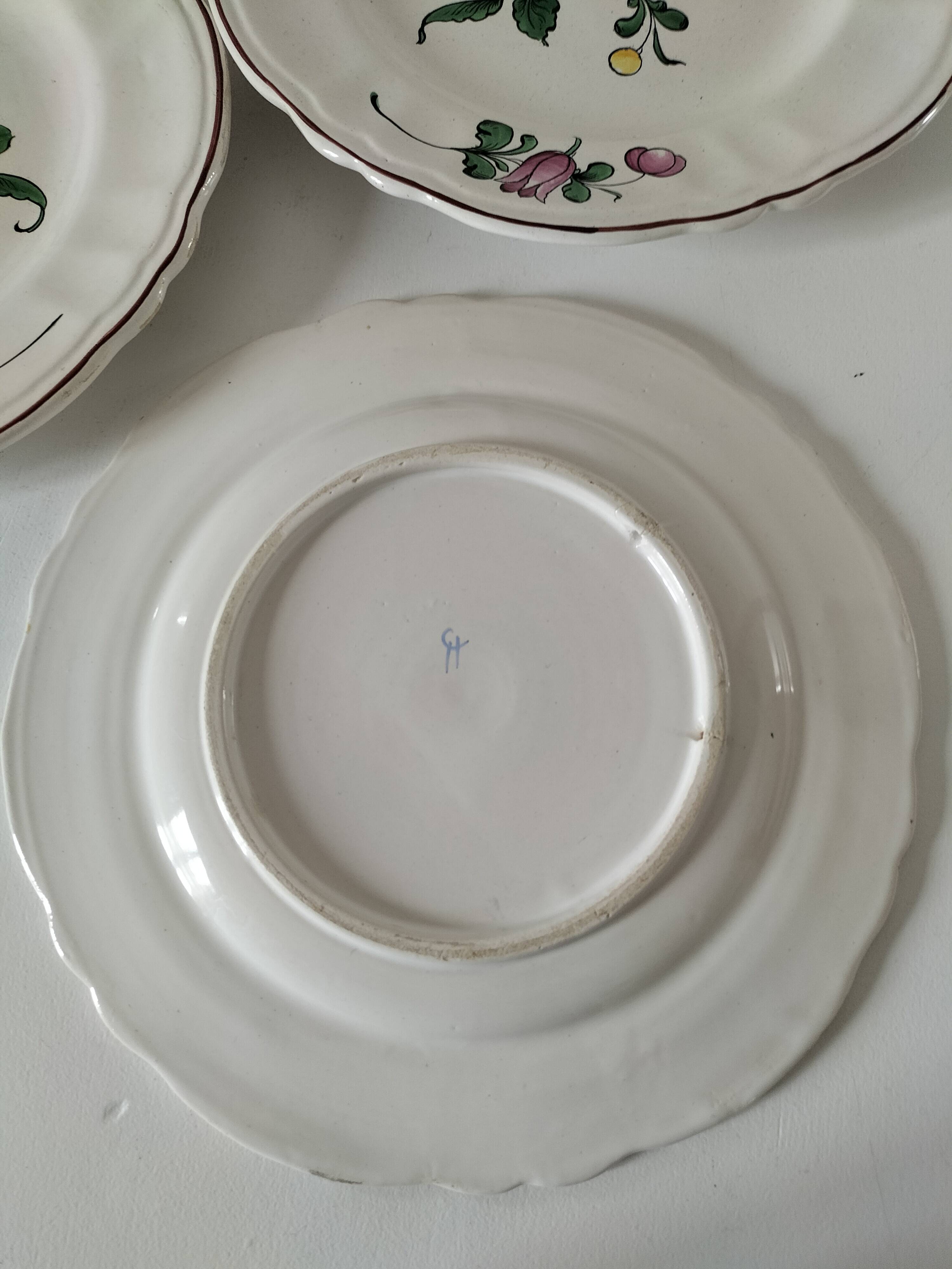 Trio of antique hand-painted plates