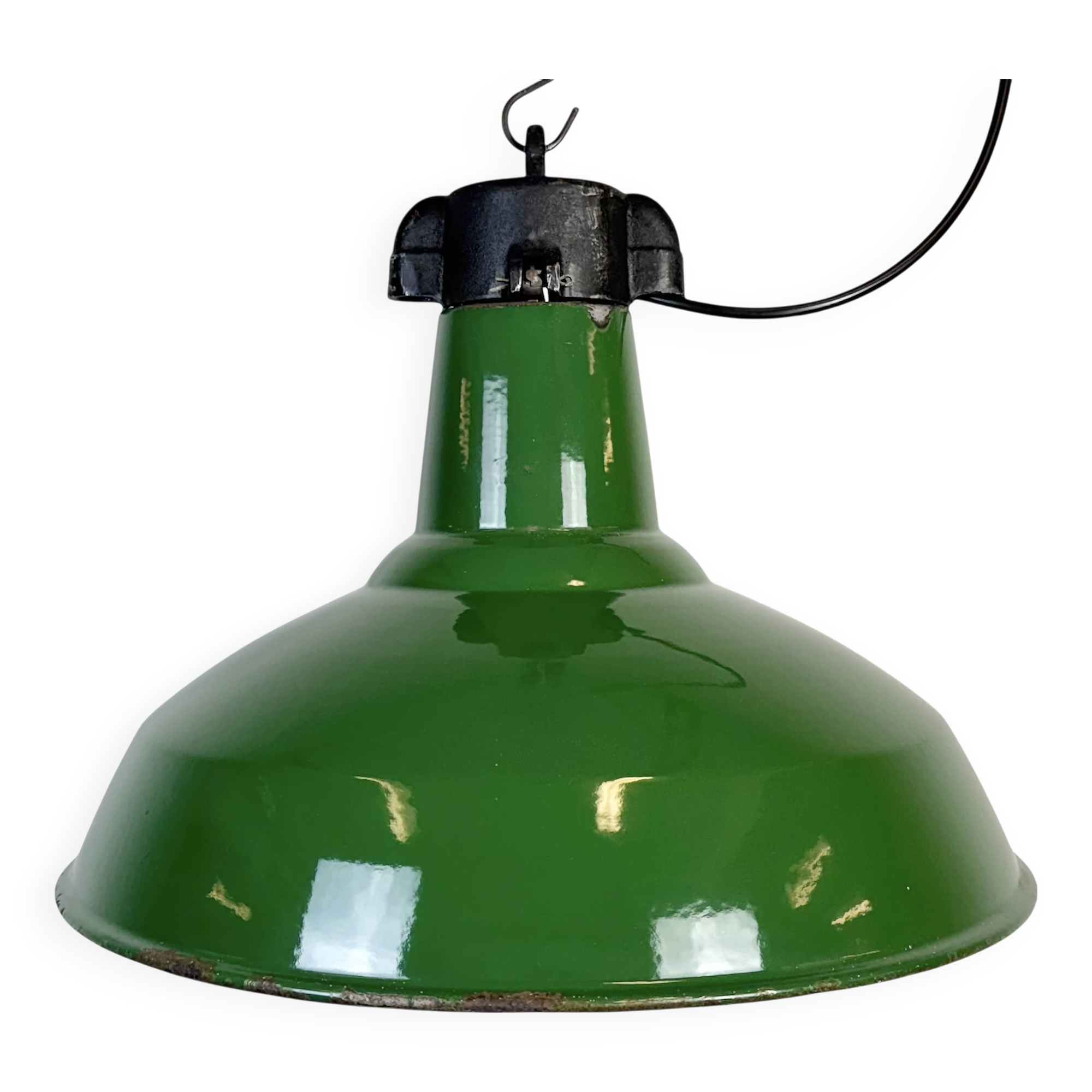 Industrial Green Enamel Factory Pendant Lamp, 1960s