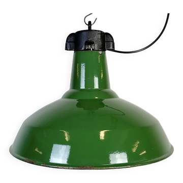Industrial Green Enamel Factory Pendant Lamp, 1960s