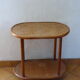 Side table, serving, pedestal, double tray, wood and vintage caning