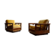Antique Art Deco cubic-shaped armchairs in walnut and velvet, Germany, 1920s, set of 2