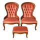 Paire de chauffeuses & pouf Louis-Philippe velours rose, XIXe