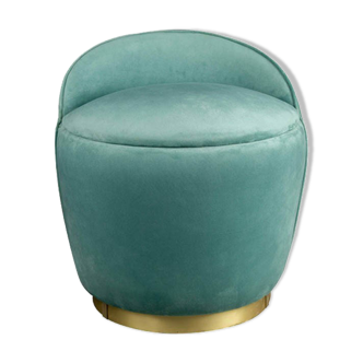 Lovy round velvet turquoise blue pouf with brass base