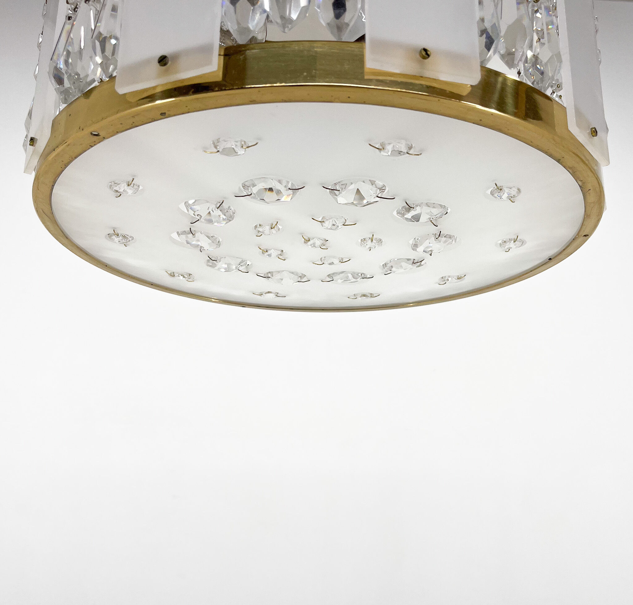 1970's Brass & Crystal Pendant Light by Novy Bydzov Glasswork, Czechoslovakia