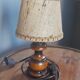 Bedside lamp wooden foot, clip jute lampshade, seventies