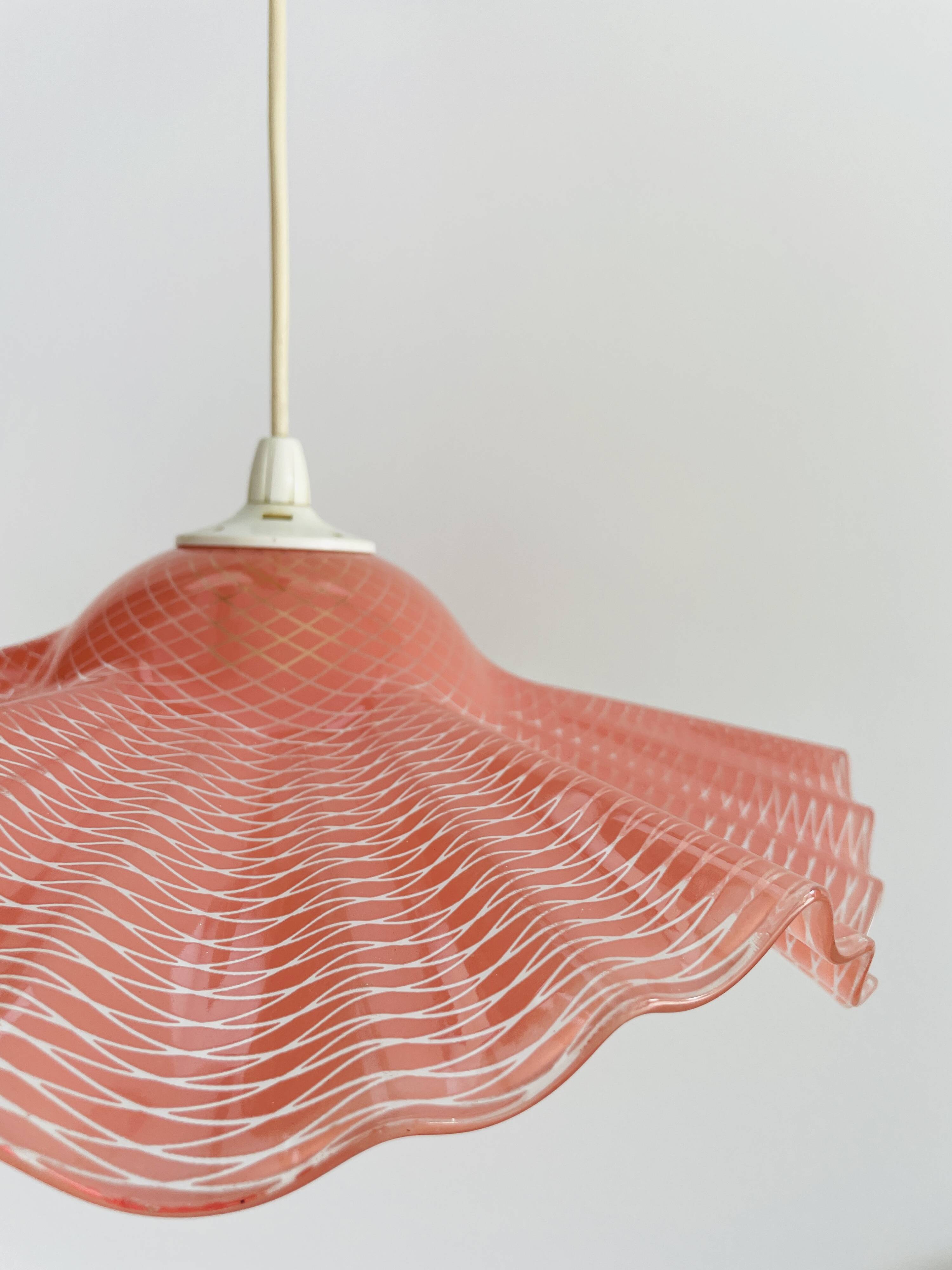 Pink molded glass pendant light