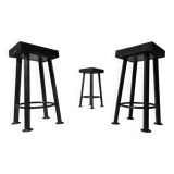 Set of 3 brutalist stools, Belgium, 1970.