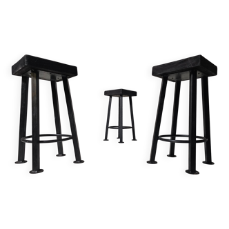 Set of 3 brutalist stools, Belgium, 1970.