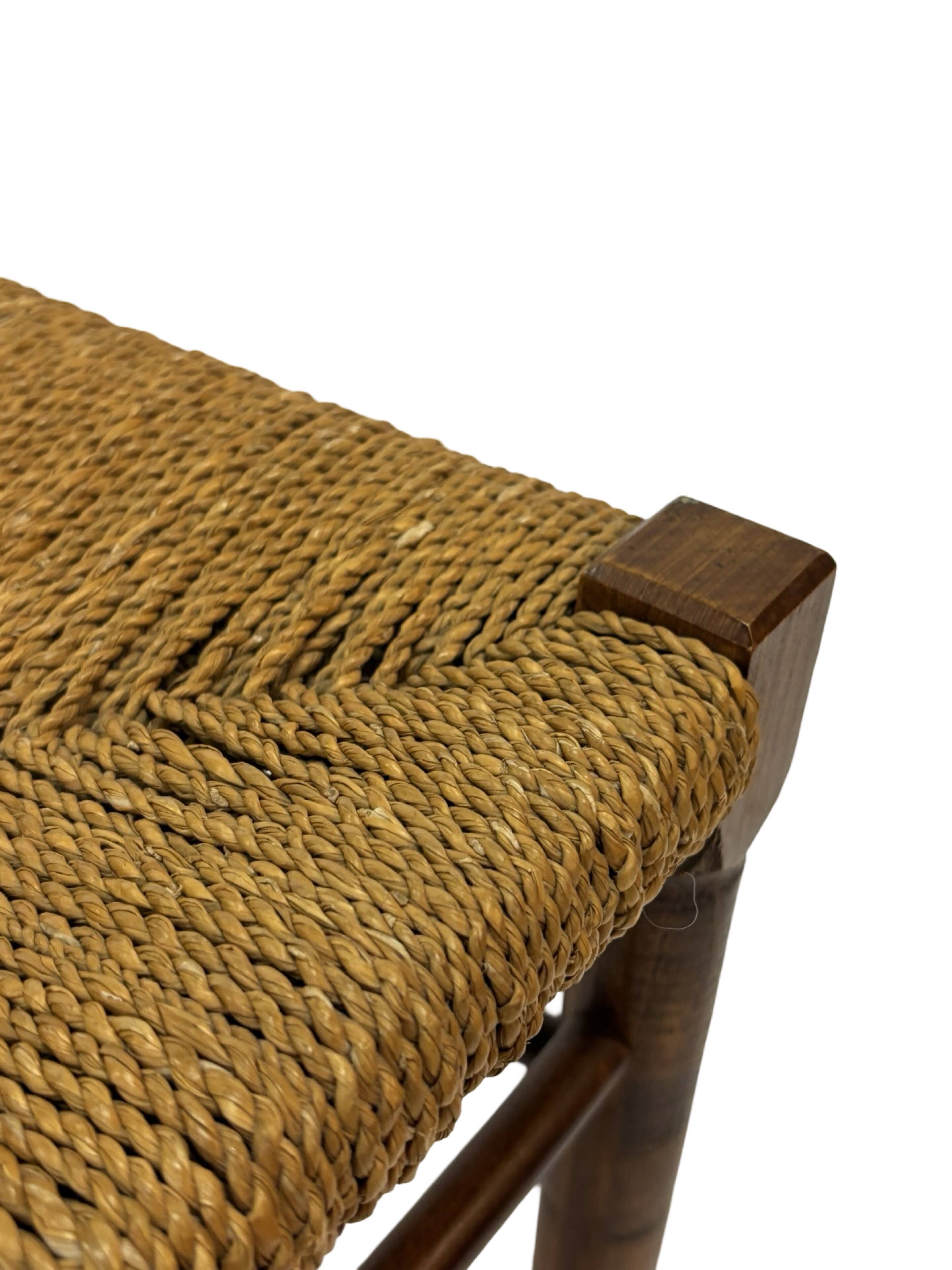 Vintage Wooden Stool With Rope Seat 60s Minimalist