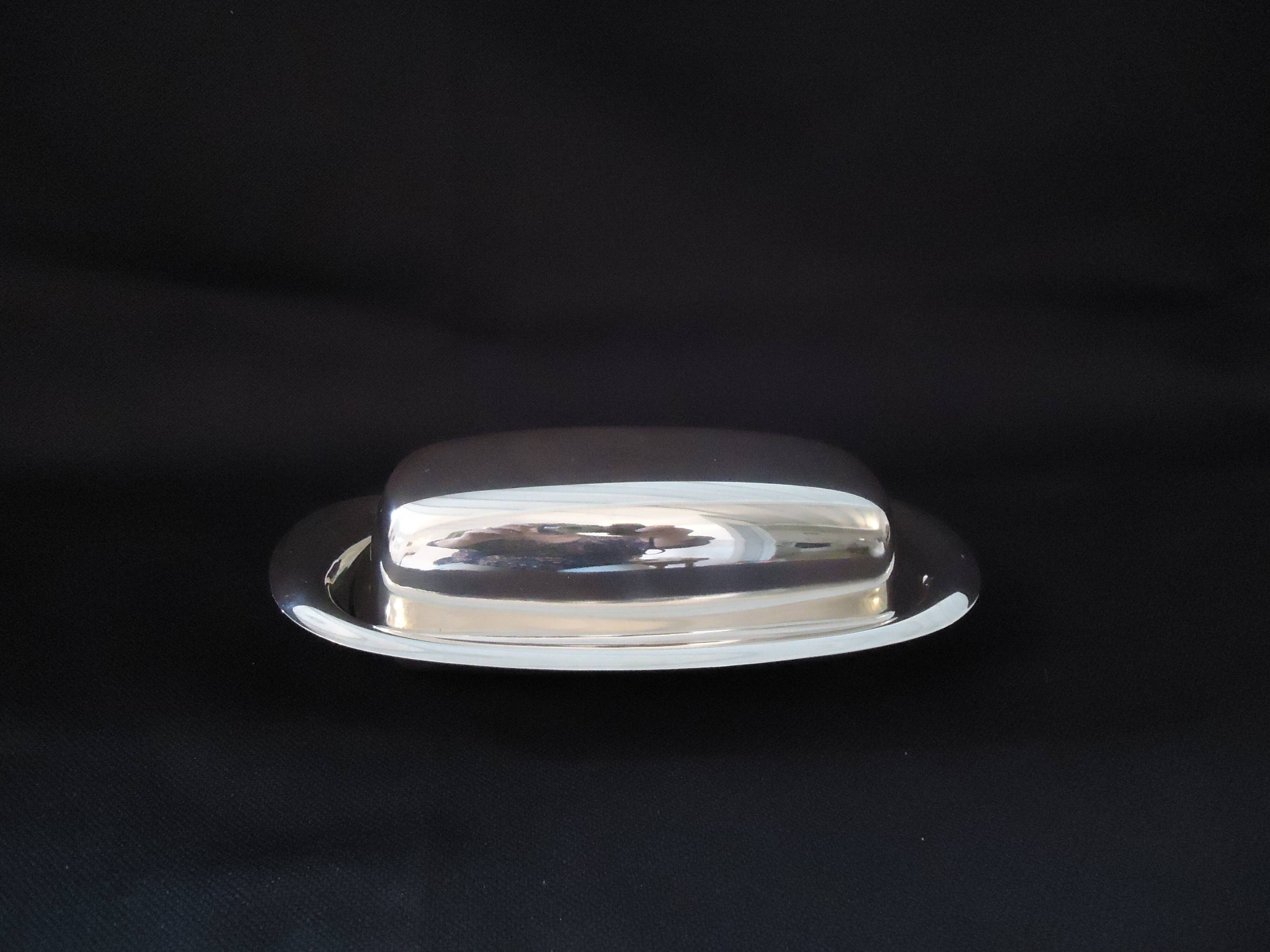 Beurrier métal argenté et ravier en verre,  fleuron (par christofle)