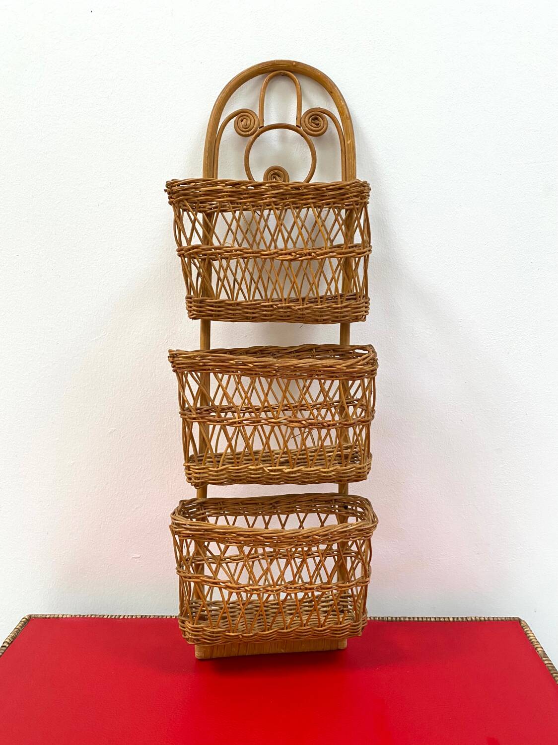 Vintage Peacock Rattan Desk Organizer