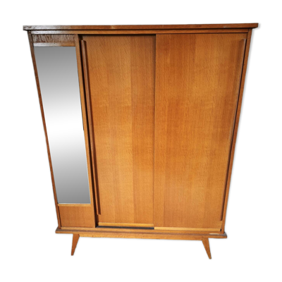 Armoire vintage scandinave, pieds compas, porte coulissante