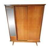 Armoire vintage scandinave, pieds compas, porte coulissante