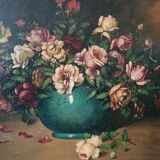 Large oil painting on canvas - Vase with flowers - Still life - Ita