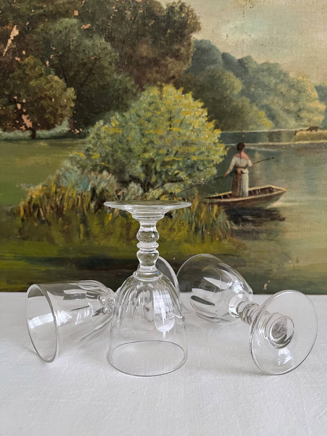 3 antique crystal "Gondola" Baccarat port wine glasses