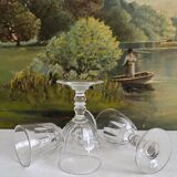 3 verres à pied à vin porto en cristal ancien "Gondole" Baccarat