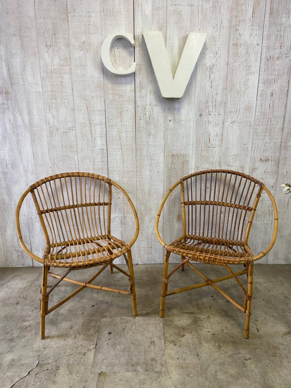 Pair of rattan armchairs