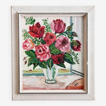 Oil on wood bouquets of roses 1953