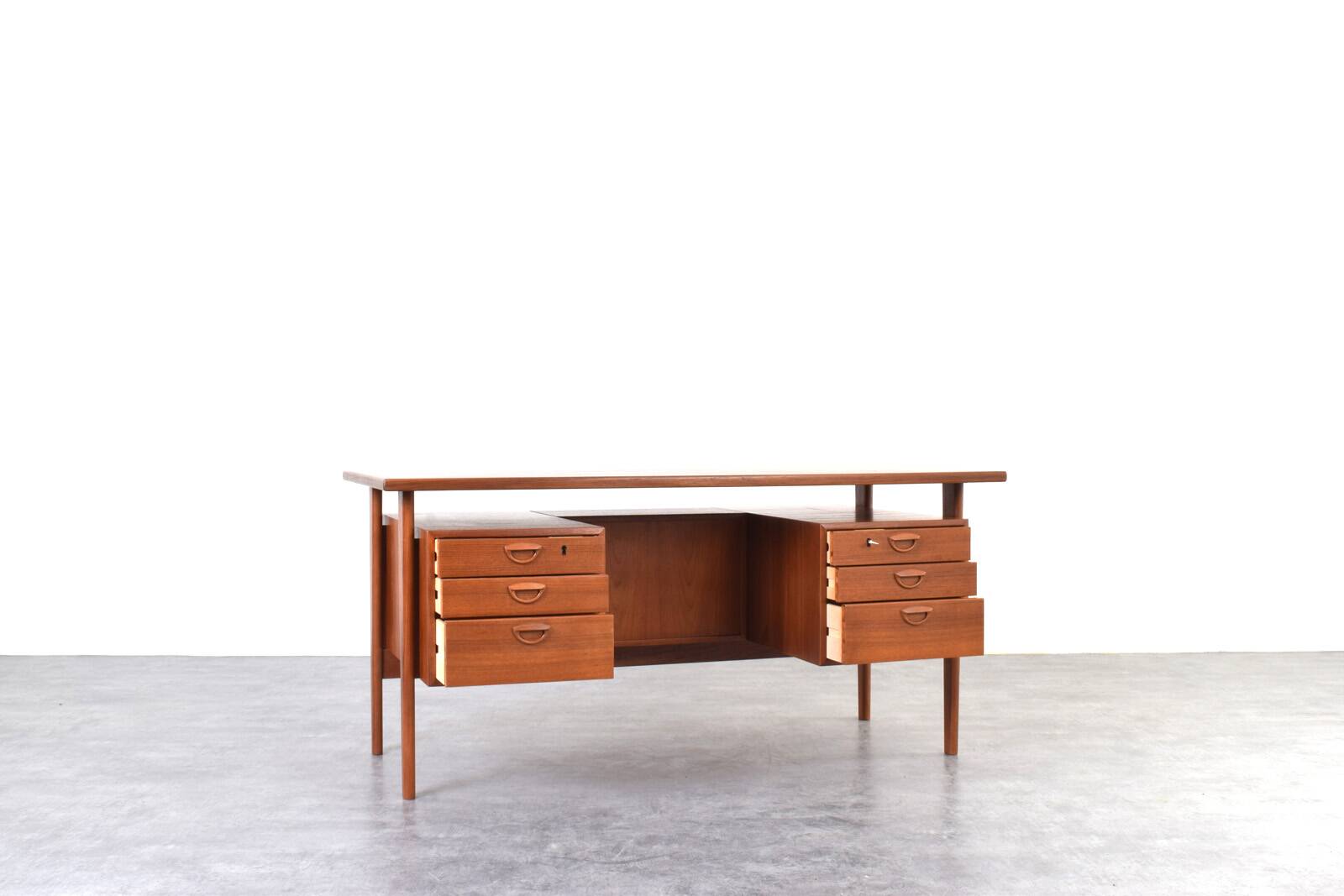 Mid-Century Danish Teak Executive Desk by Kai Kristiansen for FM Møbler