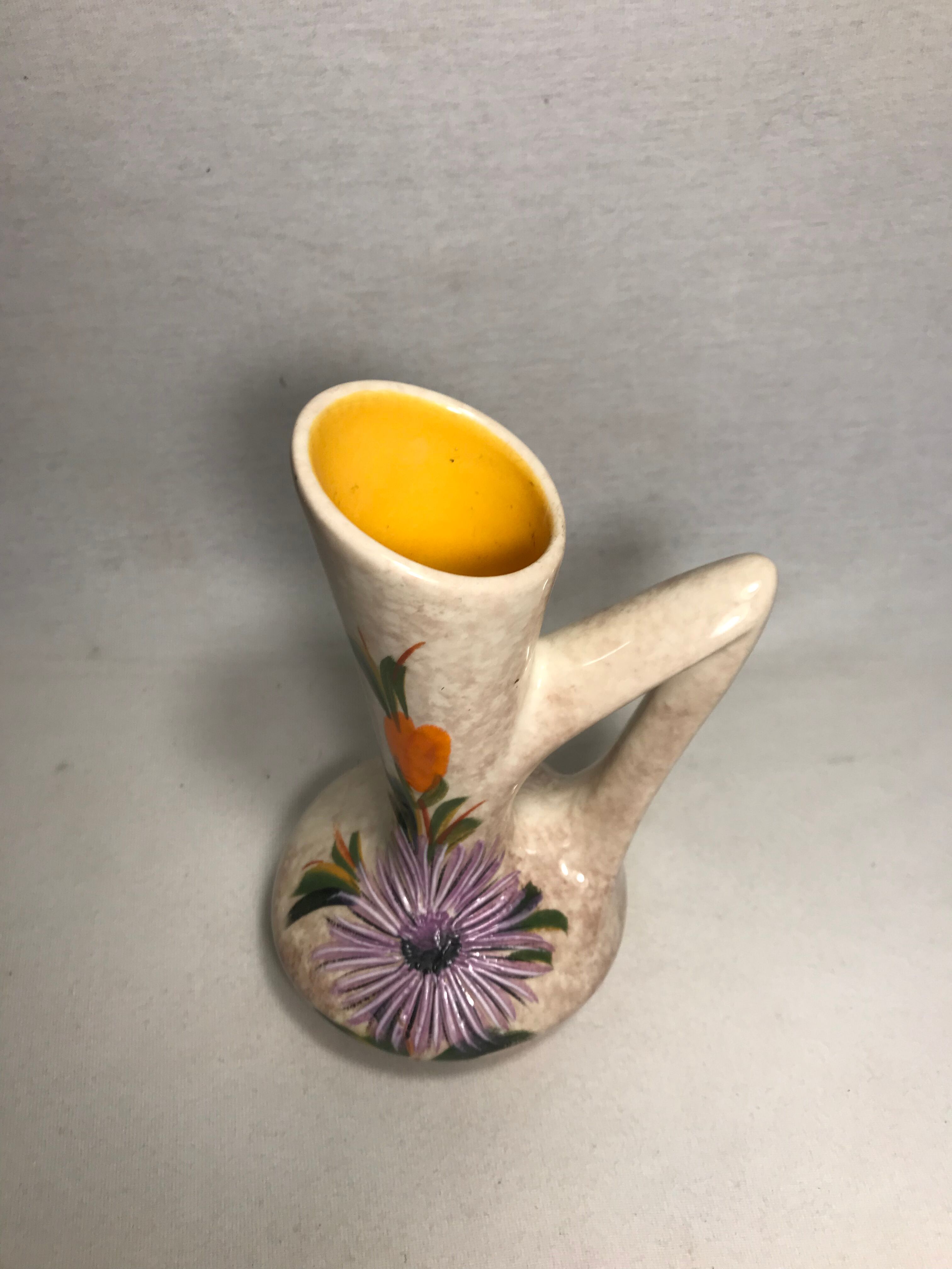 Former pitcher Vallauris enamelled Tess ceramic + painted flower Vintage
