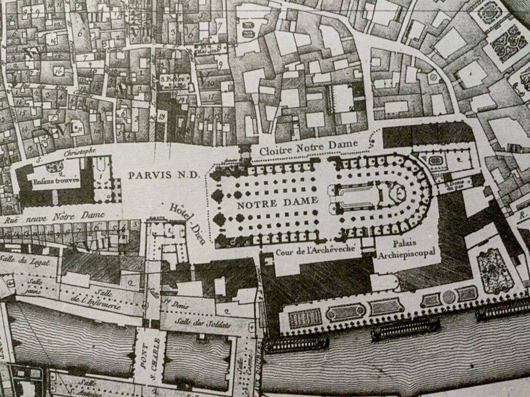 Historical map of the Ile de la Cité in Paris in 1754