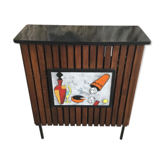 Furniture bar with vintage cocktails, teak blades and earthenware -1960s
