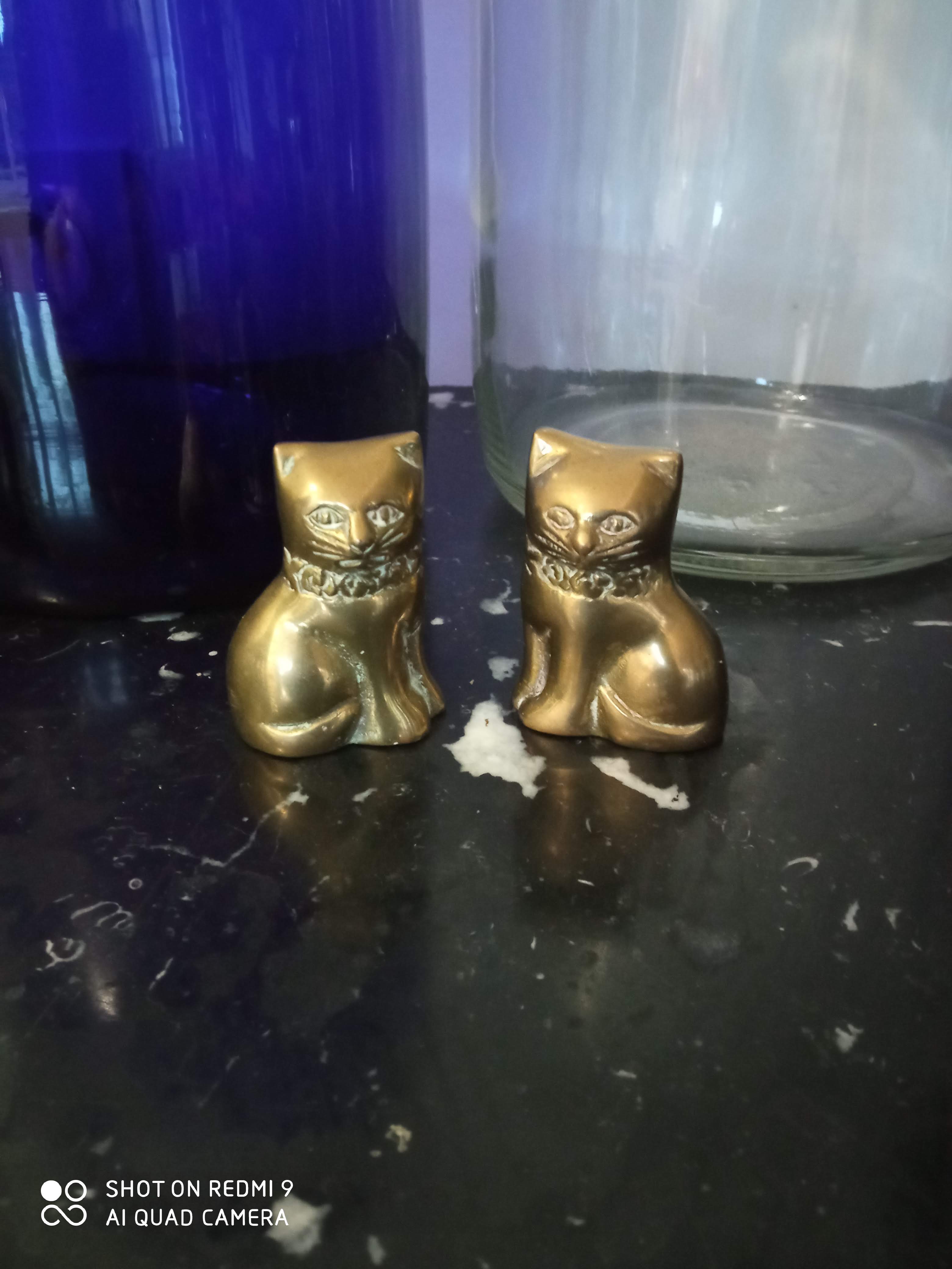 Pair of brass cats