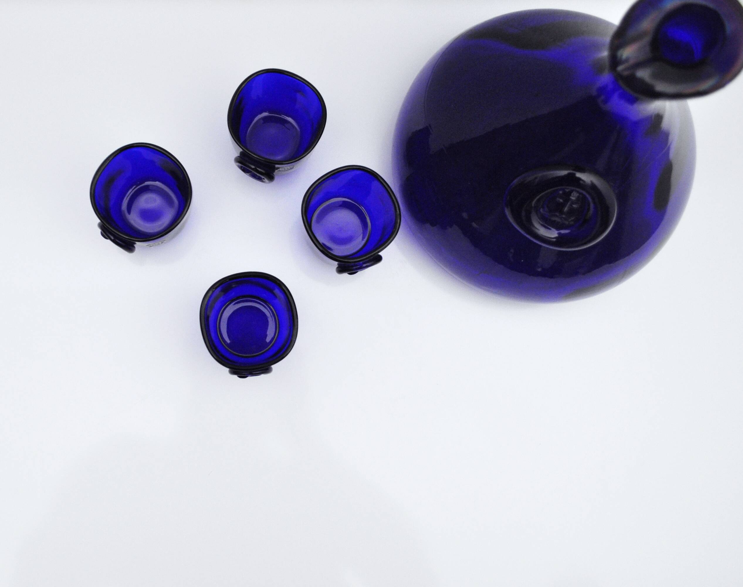 Cobalt Blue Viking Decanter and Cups, Holmegaard Glasværk, 1962