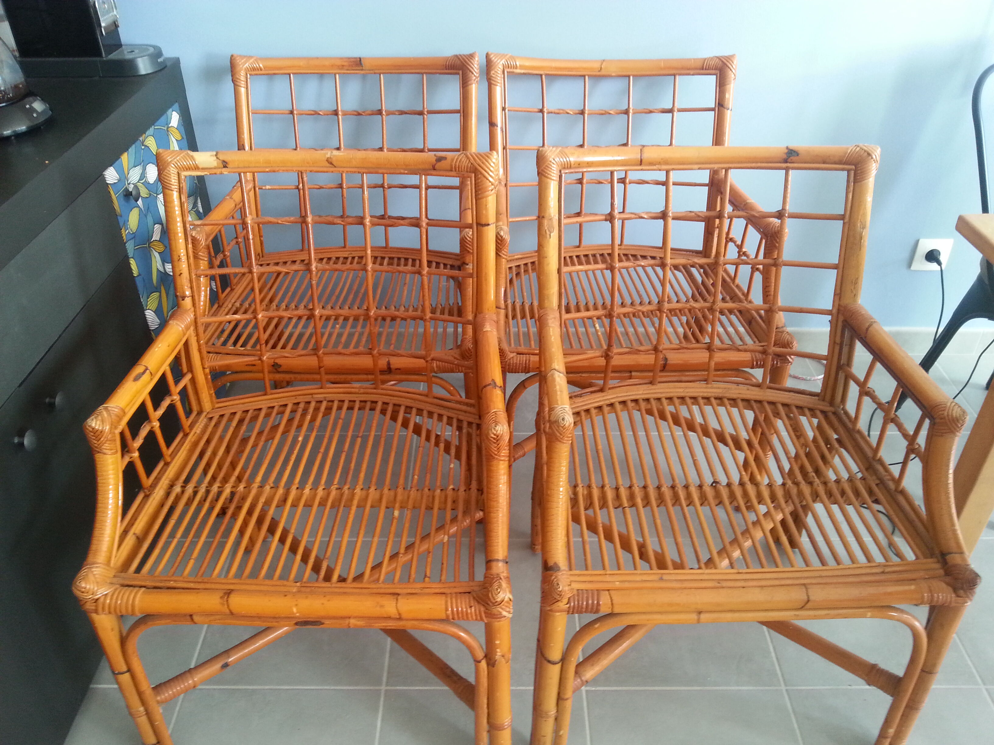 Lot 4 fauteuils bambou vintage